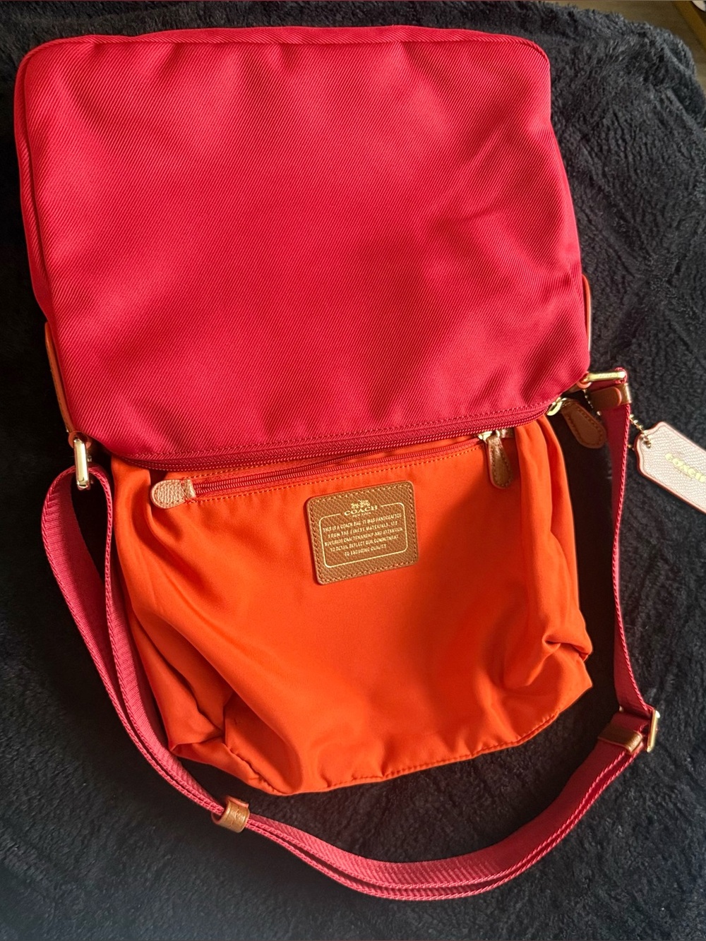 Coach Sawyer Nylon Leather Shoulder Crossbody Bag Red Crimson 2016 Pristine - Picture 4 of 14